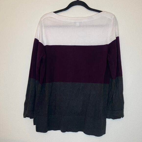 Tommy Hilfiger Striped Purple Gray White Long Sleeve Crewneck Cotton Sweater - Picture 3 of 4